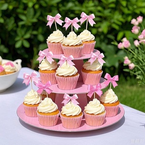 Nouveauté Décorations de fête pour mariage et baby shower, 12 pièces, pics à cupcakes en polyester rose avec nœud coquette, ensembles de toppers pour cupcakes d'<span class=keywords><strong>anniversaire</strong></span> - Product Image 2