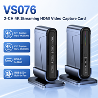 Tarjeta de Captura de Video VS076 de 2 Canales 4K 60Hz con Doble HDMI, USB 3.2 Gen2, Ventilador de Refrigeración RGB, Grabador Vertical con Salida en Bucle para Transmisión en Vivo