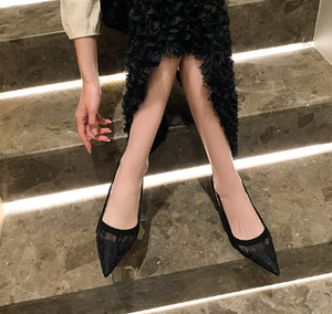 Scarpe con Tacco Alto in Pizzo Nero, Stile Francese Sexy ed Elegante, Nuova Collezione Primavera-Estate, <span class=keywords><strong>Sandali</strong></span> Traspiranti in Velluto - Product Image 3