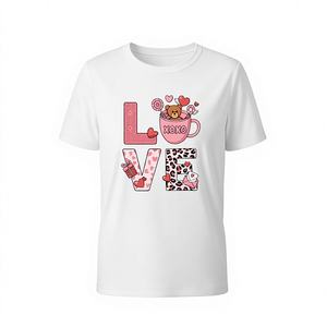 Camiseta de Jersey para Mujer, Día de San Valentín, Estampado de Oso y Letras, Manga Corta, Cuello Redondo, Informal, Primavera Verano, Transpirable, Ligera, de Algodón - Product Image 1