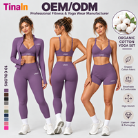 Ensemble de yoga trois pièces pour femme, comprenant une veste zippée à manches longues, un soutien-gorge de sport en coton biologique et un legging push-up, fabrication OEM sous marque privée