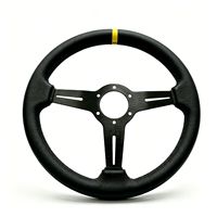 Volant de course universel à 3 branches style JDM en cuir noir 25-30mm avec marqueur supérieur jaune pour voitures de performance