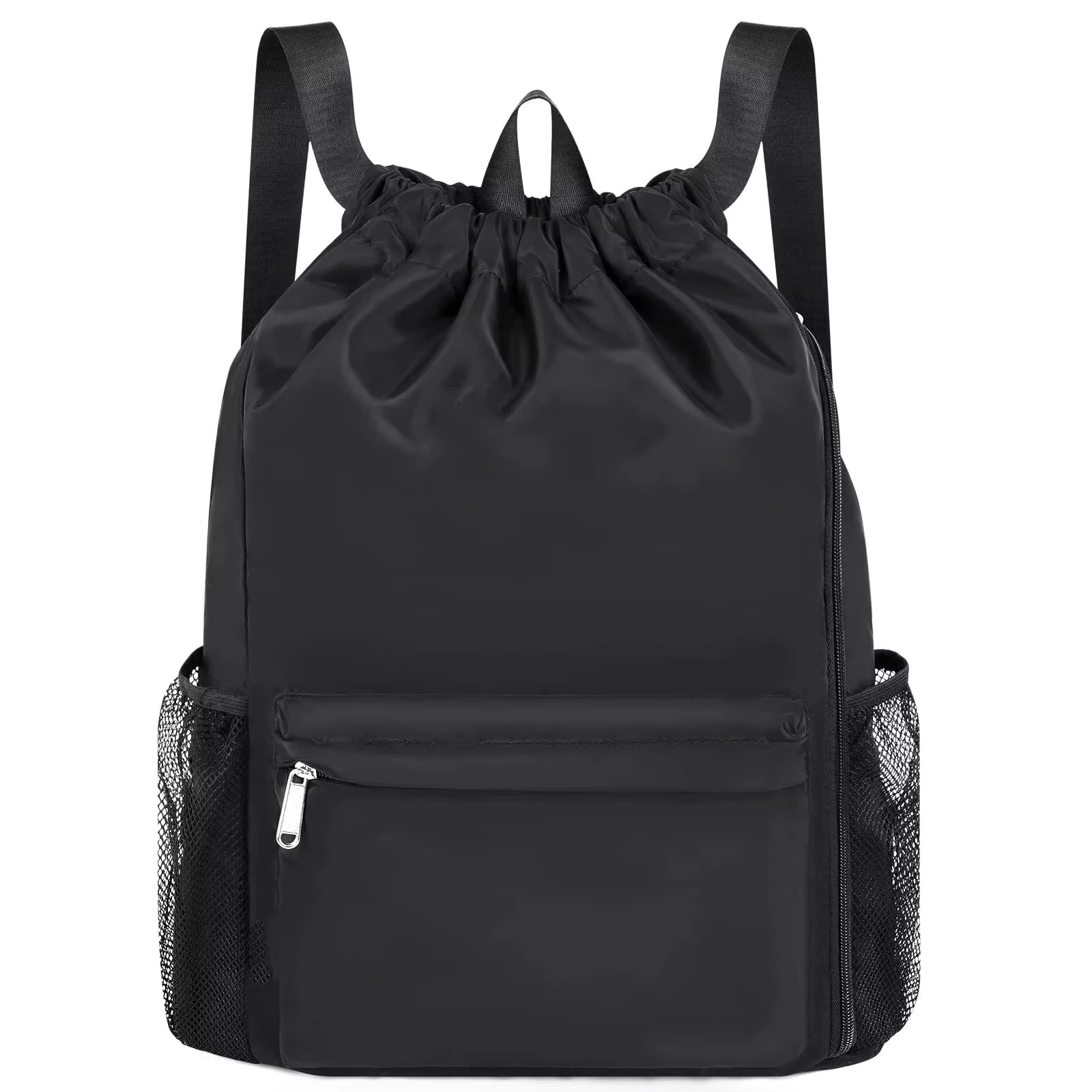 Durable Drawstring Backpack with Front Pockets Lightweight