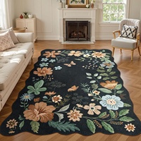 Frischer Blumen-Teppich aus Kunstkaschmir, Rutschfest, Fleckresistent, Anpassbar, Bohemian-Stil Wohnzimmerteppich, Pflegeleichter Sofateppich