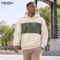 Sweat-shirt décontracté pour homme avec blocs de couleur, logo personnalisé, cordon de serrage, poche kangourou, vente en gros, OEM, ODM, marque privée