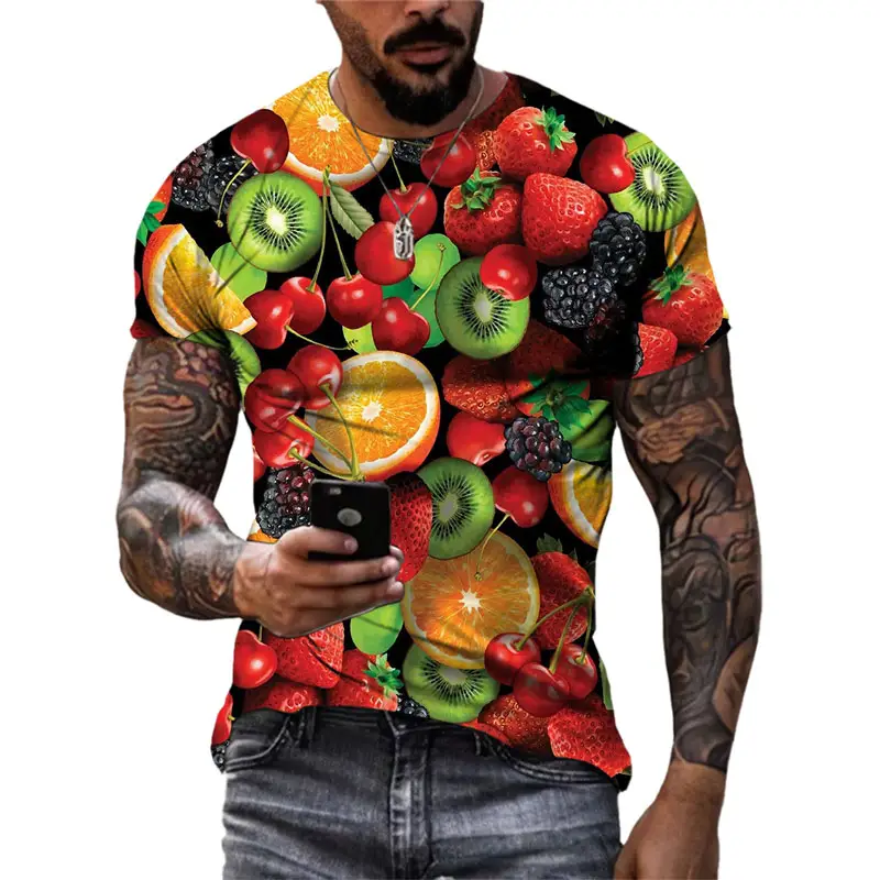 T-shirt a maniche corte stampate 3d da uomo con personalità alla moda di nuove magliette grafiche di frutta e verdura divertenti