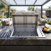 Barbecue de luxe haut de gamme en acier inoxydable à encastrer pour extérieur, gaz GPL/GN/Butane, brûleurs réglables, allumage électronique par impulsion