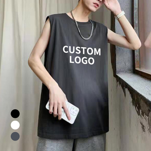 Camiseta sin Mangas para Hombre, 100% Algodón, Casual, Lisa, Tejida, Corte Regular, Cuello Redondo, Color Negro - Product Image 1