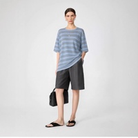 T-shirt décontracté pour homme à col rond, en triacétate doux et rafraîchissant, coupe décontractée, design rayé, poches, manches courtes, tricoté