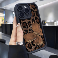 Coque de téléphone portable antichoc en TPU avec motif léopard marron et papillon, style objectif d'appareil photo, pour iPhone 12 13 14 15 16 17 18 Pro Max