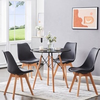 Petit siège moderne en plastique nordique bleu blanc tulipe pieds en bois ensemble de table à manger personnalisé 4 chaises pour salle à manger