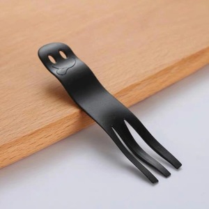 Fourchettes à gâteau en plastique, design visage souriant, couleur noire, outils à dessert pour les fêtes - Product Image 1