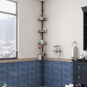 Stainless Steel Modern Four-Tier <b>Corner</b> Organizer with Chrome Plated Finish Wall Mounted Adhesive Kitchen Bathroom Storage Rack - Product Image 1