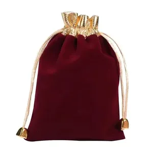 Popular Velvet Drawstring Pouch Bag Jewelry Wedding Candy Bag Portable Personalized Storage Packing Gold String For Party Favor