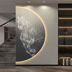 Caliente LED luminoso cristal porcelana pintura semicircular pared arte caballo paisaje pintura con luz LED pared diseño pintura