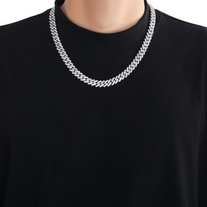 Cadena cubana de 10 mm con circonitas micro pavé de 2 filas, chapada en rodio sobre latón, joyería hip hop para aniversario - Product Image 1