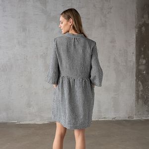 Robe de <span class=keywords><strong>grossesse</strong></span> personnalisée Premium robe à carreaux en lin robe en lin pour femmes robe sexy longue qualité de <span class=keywords><strong>luxe</strong></span> pour femmes - Product Image 3