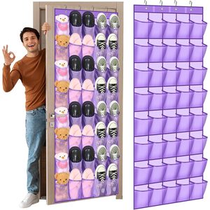 40 Pocket Over The Door Shoe Organizer Purple Mesh Hanging <b>Rack</b> For Closet <b>Storage</b> Behind Door Hanger - Product Image 1