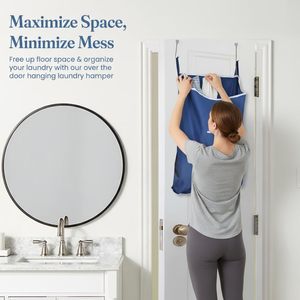 Cesto de Ropa Sucia Colgante Grande con Ganchos para Puerta y Adhesivo, Bolsa Rectangular Duradera que Ahorra Espacio, Azul Marino-L - Product Image 3