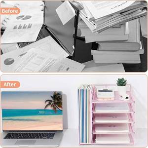 Desk <b>Organizers</b> and Accessories 5 Tier Paper Letter Tray <b>Organizer</b> with <b>File</b> Holder Desktop <b>Organizer</b> for Office Supplies Pink - Product Image 6