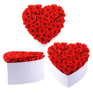 दिल के आकार का बॉक्स अद्वितीय डिजाइन गर्म बिक्री के लिए संरक्षित गुलाब फूल उपहार सेट प्यार लोगों अनन्त जीवन फूल