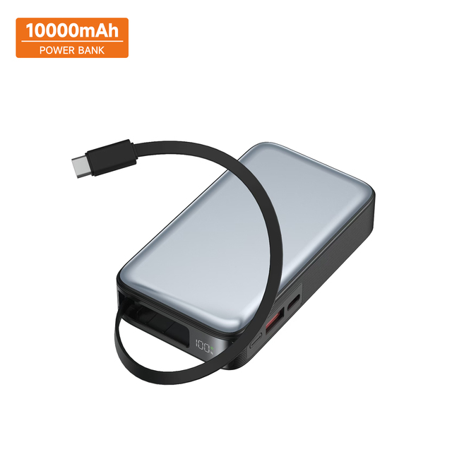 Power Bank Portable 10000mAh in With USB C Cable External Spare Battery Pack for iPhone iPad Macbook 22.5W Fast Charger