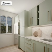 Meuble de cuisine moderne de luxe en PVC thermoformé, aménagement en U, fournitures pour projets résidentiels, boîtes de rangement en MDF et rangements extractibles