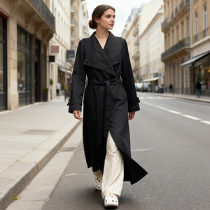 Cappotto Lungo da <span class=keywords><strong>Donna</strong></span> Jancoco con Cintura e Fibbia, Collo a Risvolto, Maniche con Cinturino per Primavera e Autunno - Product Image 1