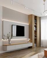 Console TV flottante de luxe nouveau meuble multimédia mural en bois blanc conçu pour le salon salle à manger avec unité TV LED