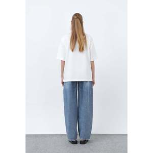 T-shirt en coton pour femme, manches régulières, tissu jersey, blanc, vue dos - Product Image 1