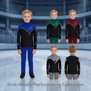 AYUSON Haut de costume de patinage artistique pour garçons de 6 à 15 ans, idéal pour la performance et la compétition, rouge, danse lyrique et latine, 85 % polyester, 15 % élasthanne - Product Image 2