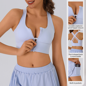 Conjunto Deportivo Personalizado con Cierre Frontal y Espalda Cruzada, Top Deportivo Transpirable, Shorts de Cintura Alta, Ropa Deportiva Elástica para Yoga y Gimnasio para Mujer - Product Image 3