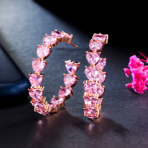 Pendientes <span class=keywords><strong>de</strong></span> Aro en Forma <span class=keywords><strong>de</strong></span> C con Circonita Cúbica en Color Rosa Dorado, Adornados con un Corazón, Accesorios <span class=keywords><strong>de</strong></span> Disfraces para Mujer, Regalo - Product Image 1