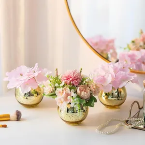 Small Mirror Gold Color Round Glass Ball Candle Holder Glass Globe Vase