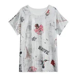 T-shirt taglie forti abbigliamento da donna maglia da donna a maniche lunghe in cotone t-shirt scollo a maglia da donna con stampa larga Tee tuniche di base nuovo Top bianco