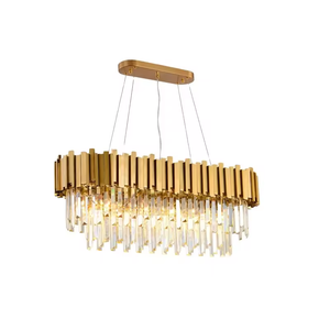 Adjustable Height Mid Century <b>Industrial</b> K9 Crystal <b>Light</b> <b>Fixture</b> Chandelier Supply 8 <b>Lights</b> Gold Oval Metal Pendant - Product Image 3
