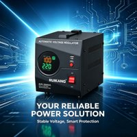 Régulateur de tension monophasé AVR Ruikang, 220V, 2000VA, avec écran LCD, stabilisateur de tension pour usage domestique, vente chaude en usine
