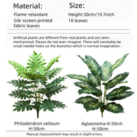 Plantes artificielles en plastique ignifuges, écologiques, résistantes à l'eau, durables, au toucher naturel, Philodendron Selloum 50cm/19.7in