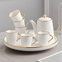 Ensemble de 7 tasses à café en céramique peintes à l'or, design moderne haut de gamme, avec plateau et poignée, motif de Noël, passe au lave-vaisselle