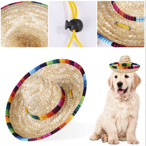 Mini Sombrero para Mascotas, <span class=keywords><strong>Gorro</strong></span> <span class=keywords><strong>de</strong></span> Paja Tejida Estilo Mexicano para Perros Pequeños/Medianos/Grandes, Accesorio <span class=keywords><strong>de</strong></span> Verano para Disfraces - Product Image 4