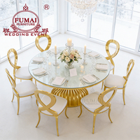 Ensembles de tables à manger en acier inoxydable doré titane, tables rondes de luxe pour mariage et réceptions