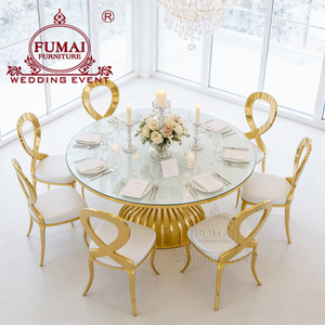 Dining Table Sets <b>Titanium</b> Gold Stainless Steel Round Luxury Wedding Party Table - Product Image 3
