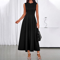 Robe de soirée élégante et chic pour femme, coupe trapèze, sans manches, col rond, longue, pour le printemps et l'été 2026
