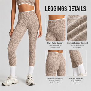 Conjunto de Yoga sin Costuras para Mujer, Sujetador Deportivo con Estampado de Leopardo Jacquard, Leggings de Cintura Alta con Efecto Levanta Glúteos para Gimnasio, Pilates y Entrenamiento - Product Image 4