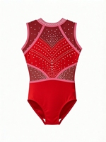 Justaucorps de gymnastique sur mesure, sans manches, col montant, en maille entièrement orné de strass, avec pierres AB, design Mystique personnalisable