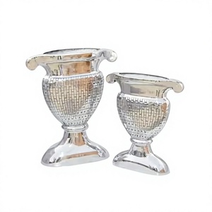 Eco Friendly Modern Wedding 2 Piece Silver Aluminium Flower Planter Pot Tabletop <b>Vase</b> Handmade Living Room Decor - Product Image 1