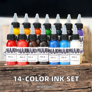 Ensemble professionnel d'encre pigmentée pour tatouage corporel <span class=keywords><strong>bio</strong></span>, 14 couleurs longue durée, faciles à appliquer, encre de tatouage économique 14 couleurs - Product Image 3