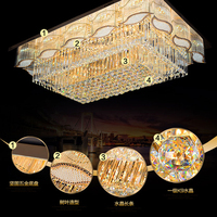 Plafonnier LED rectangulaire en cristal moderne pour le salon Éclairage intérieur doré de luxe pour le hall de l'hôtel Chambre à coucher et la salle à manger