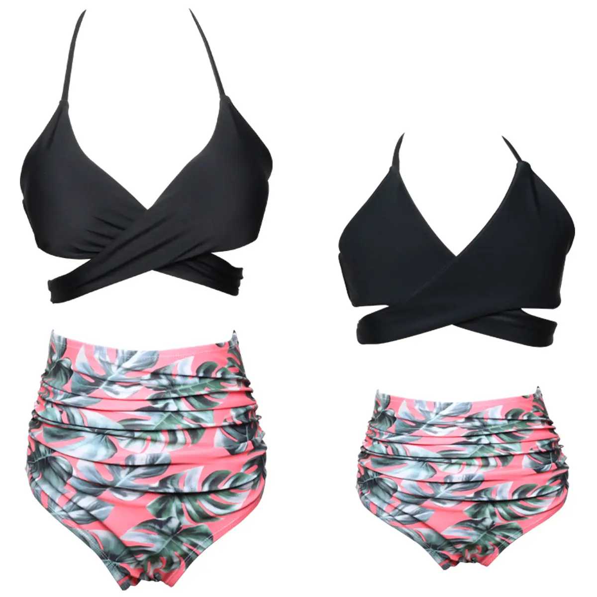 Maillots de bain assortis pour mère et fille, ensemble deux pièces, Bikini, taille haute, pour la famille, vente en gros