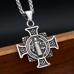 yunnique Stainless Steel <b>Cross</b> Pendant Necklace For Men Saint Benedict Exorcism Charm Punk Hip Hop Jewelry Gift - Product Image 1